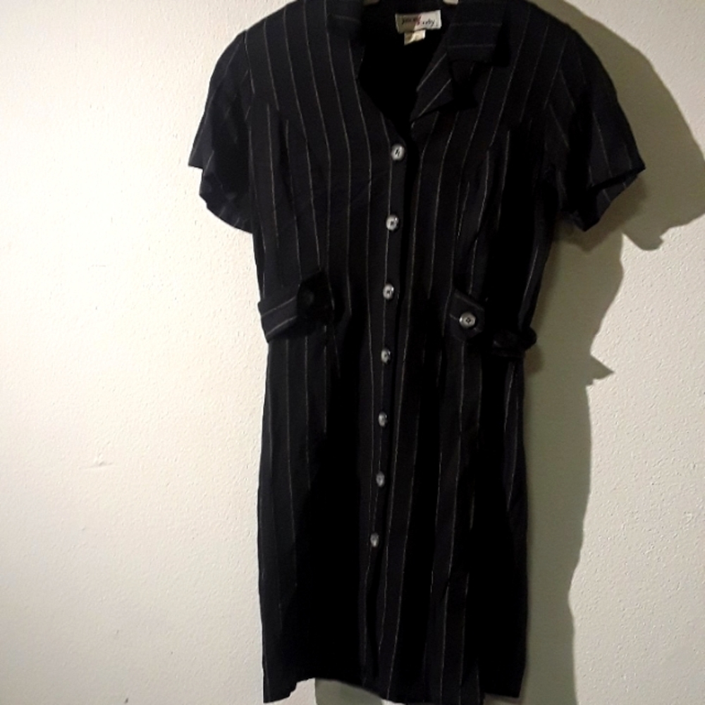 *CDR2 -VTG. JASON CODY SZ. 10 BUTTON FRONT BLACK W/ WHITE PIN STRIPE DRESS, …
